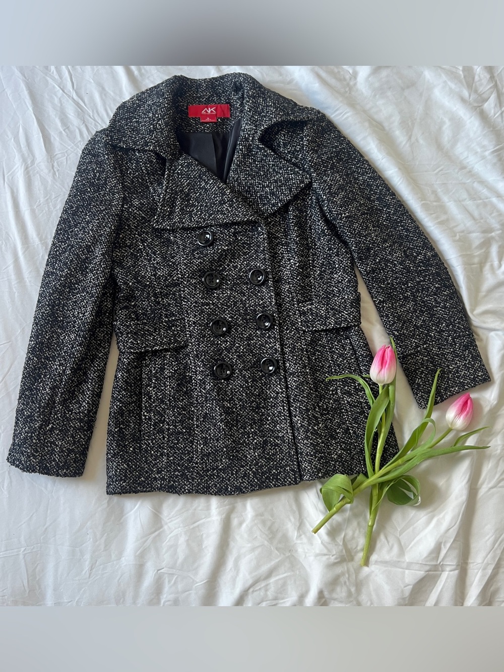 Anne Klein Black Tweed Peacoat